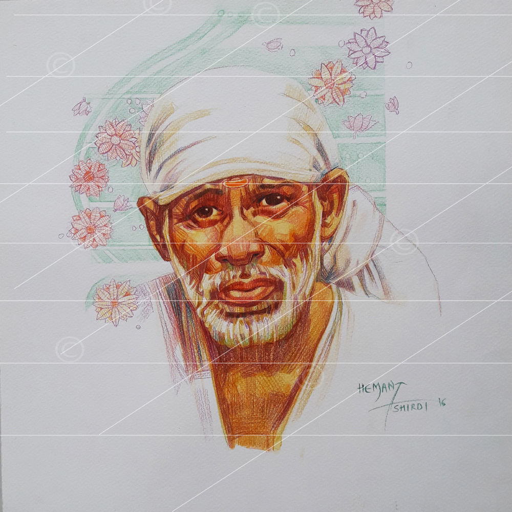 Lord saibaba colour pencil sketch - Sai Art Online