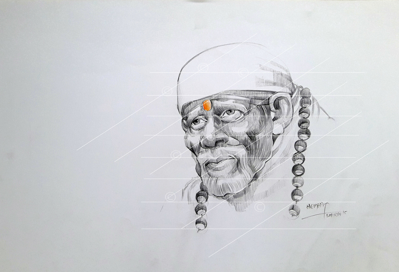 Shop Online Sai Baba Colour Pencil Sketch on Paper | Sairtonline.com