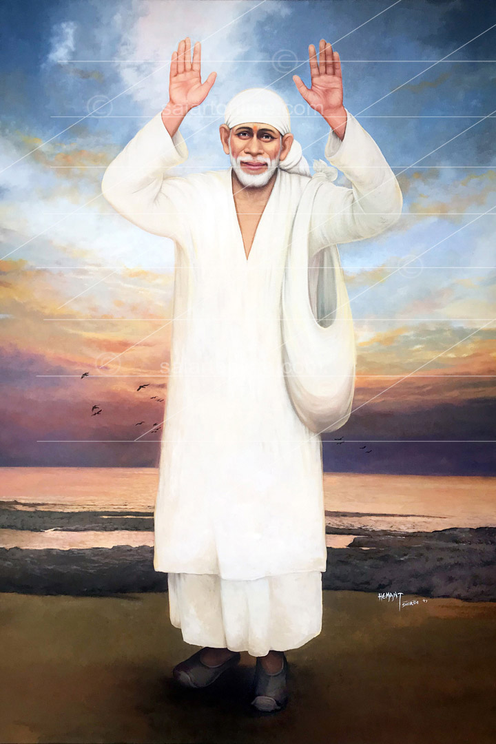 Saibaba In White Cloth With His Zholi- Saibaba Paintings,Photos