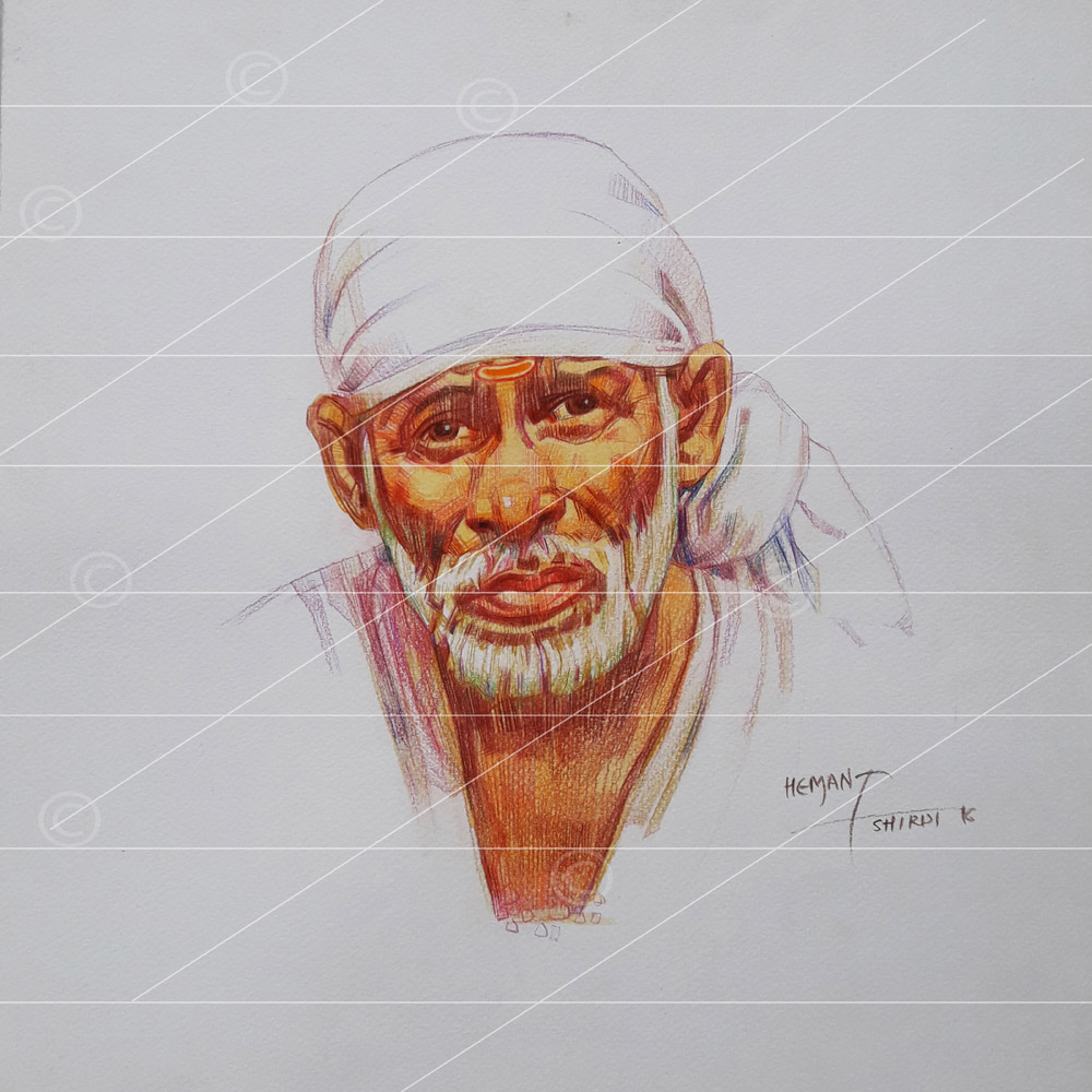 Saibaba colour pencil sketch by hemant - Sai Art Online