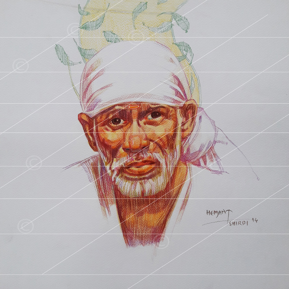 Saibaba colour pencil sketch on paper - Sai Art Online