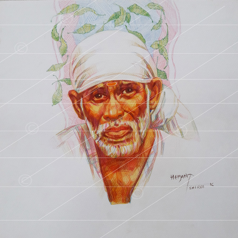 Saibaba colour pencil sketch - Sai Art Online