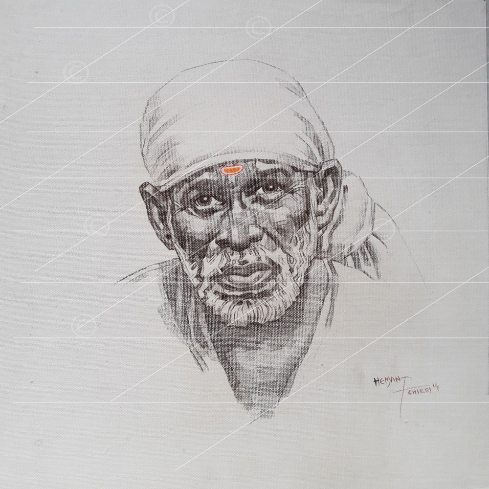 Saibaba pencil sketch on paper - Sai Art Online