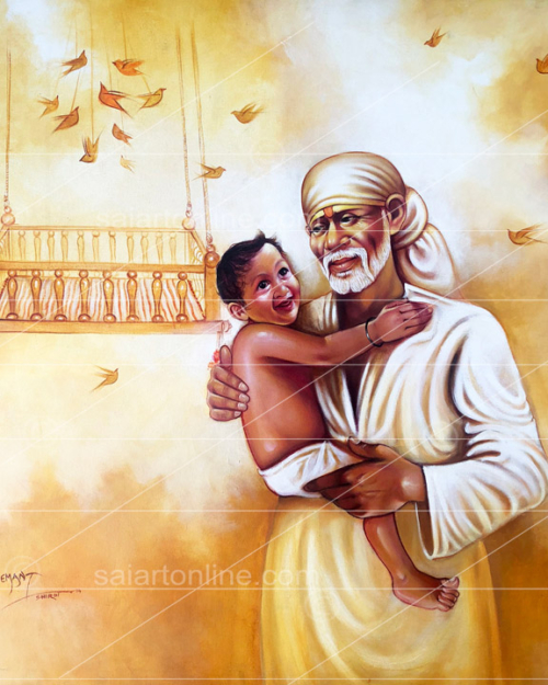 Saibaba Holding A Small Baby | Saibaba Paintings, Images, Photos