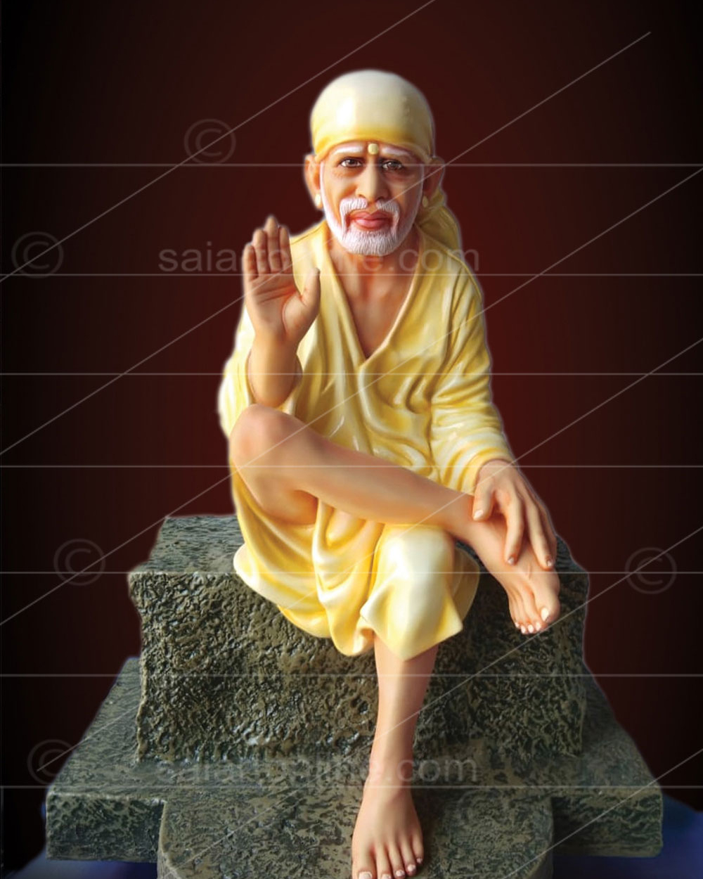 Buy Online Saibaba Sitting on a Stone Statue at best price in India
