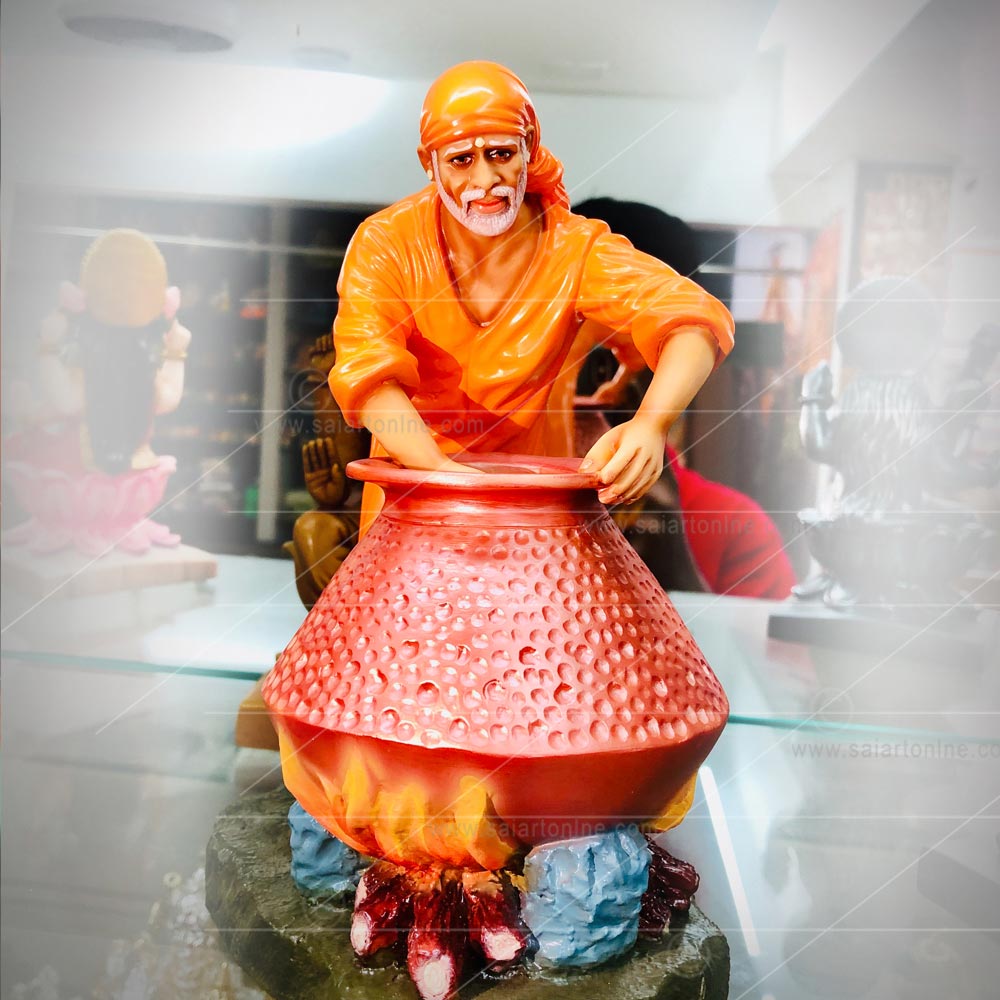 Sai Baba Cooking food Orange Color Idol/Statues/Murti - Sai Art Online